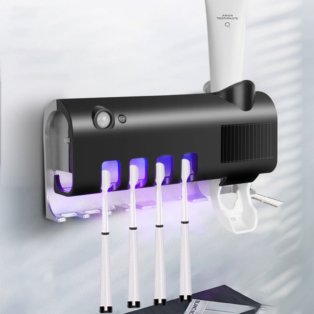 Solar Energy UV Electric Toothbrush Disinfectant Cleaning Storage Bathroom No Need Charge Toothpaste Dispenser Holder Sanitizer-image-750450132