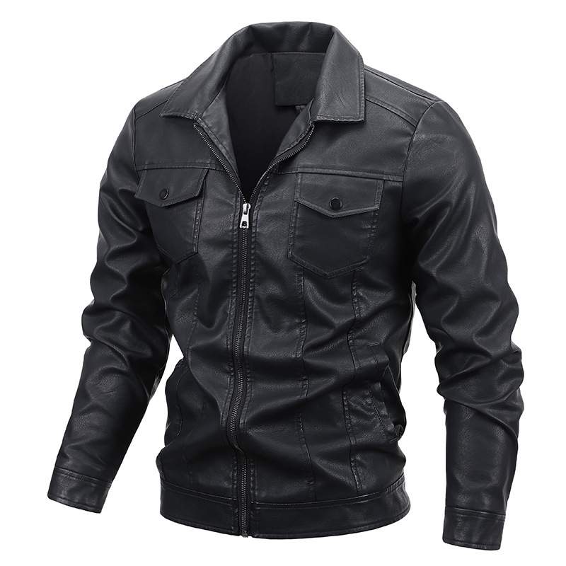 

Autumn Pu motorcycle men's leather casual jacket, Black