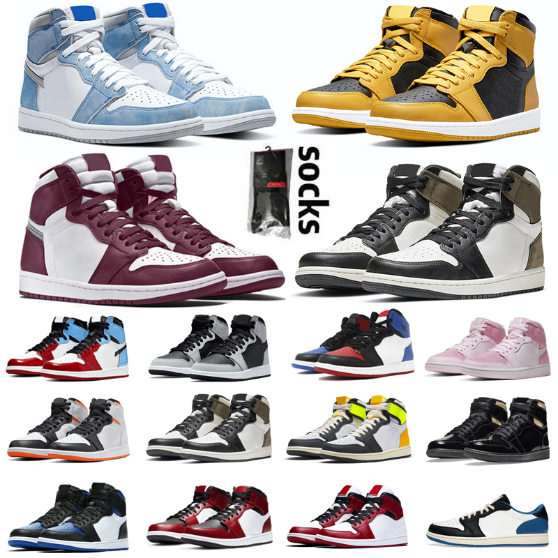 

1s OG basketball shoes Tie Dye UNC Patent Court Purple Laser Black Gold Orange men women sneakers trainers with sock, Pollen