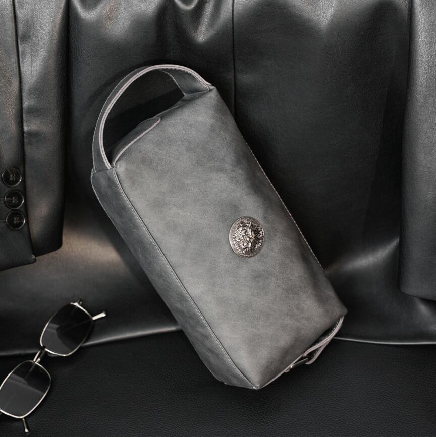 

Wholesale factory men leathers storage wallets retro business wrist bag street personalized decorative leather wallet Joker black fashion mobile phone bag, Grey(boutique box)