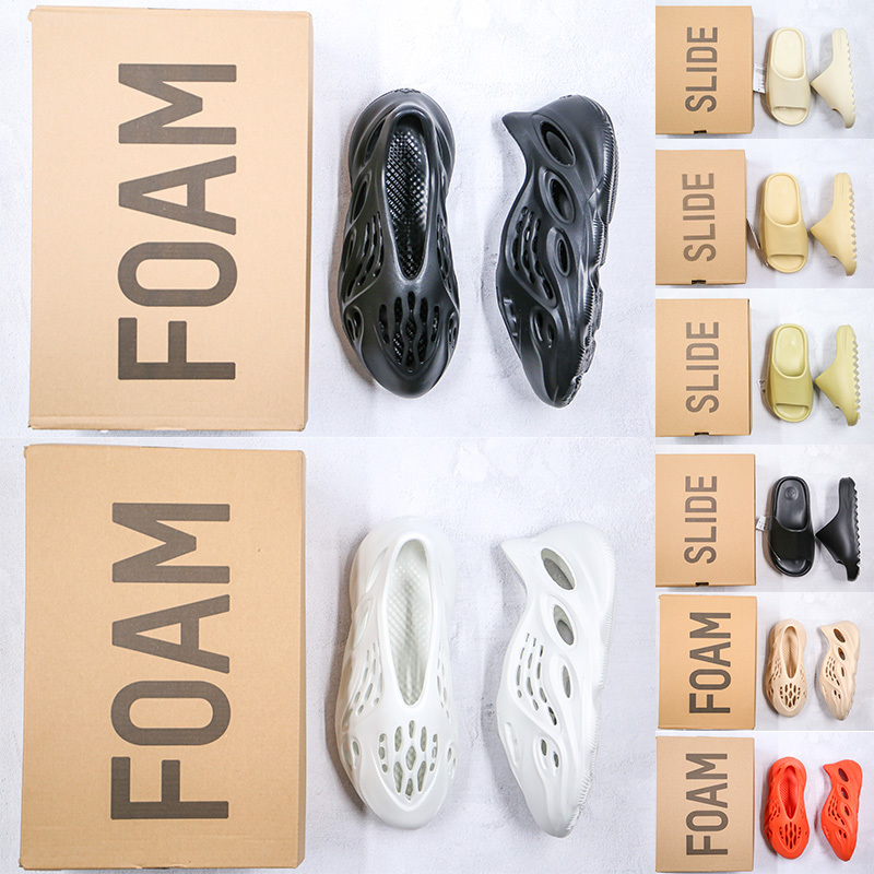 

2021 Kanye West Luxurys Designers Slides Foam Runner Triple Black White Women Mens Sandal Fashion Luxe Slipper Loafers pantoufle With Box