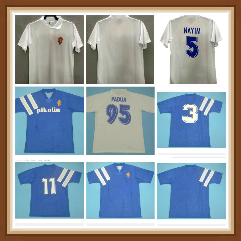 

1995 retro Real zaragoza Nayim soccer jersey AGUADO Poyet PARDEZA HIGUERA ESNAIDER vintage classic football shirt, White