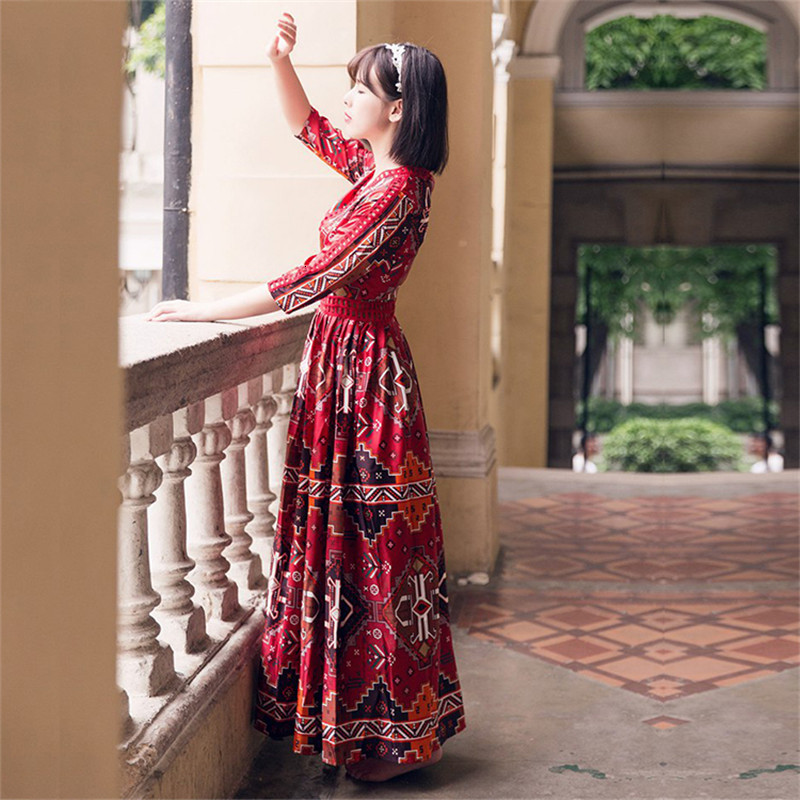 

2021 New Es Bohemian Maxi Womens Robe Red Floral Women Chiffon Summer Beach Plus Size Fyy604 Hhbh