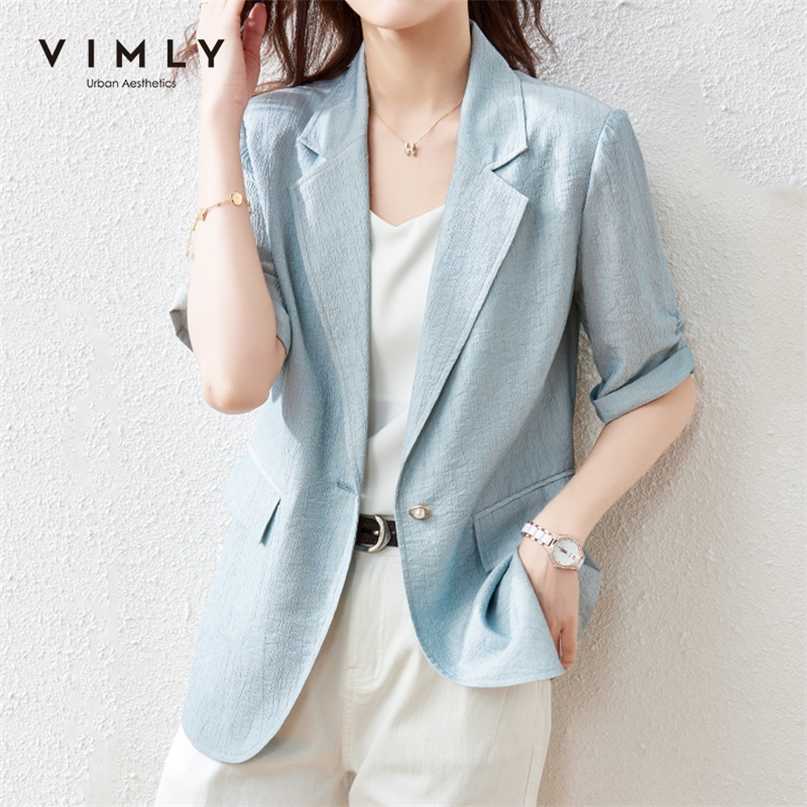 

VIMLY Summer Women Blazers Elegant Notched Solid Coats and Jackets Casual Business Blazer Minimalism Coat Female Suit F7138 211019, Blue grey