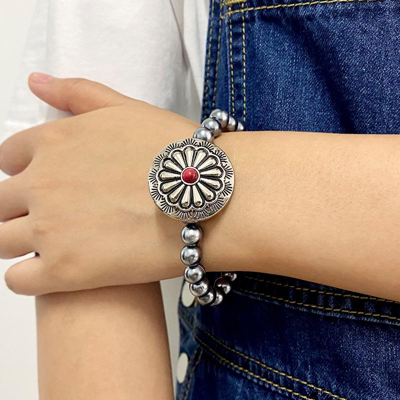 

Bangle Vintage Beads Round Turquoise Pumpkin Flower Geometry Elastic Bracelets For Women BOHO Western Goth Punk Style Jewelry Suppliers