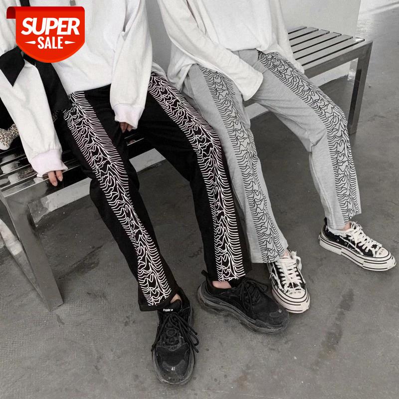 

Summer new Korean ins fashion retro straight print sports pants female Harajuku street hip hop loose high waist casual pants #Bu6n, Black;white