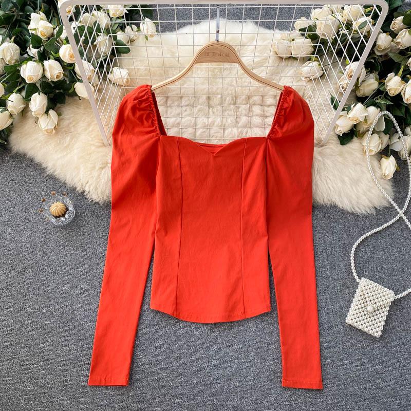 

Women's Blouses & Shirts Women Fashion Korean Blouse Long Sleeve V Neck Solid Sexy Slim Tops 2021 Autumn Chic Elegant Streetwear, Green