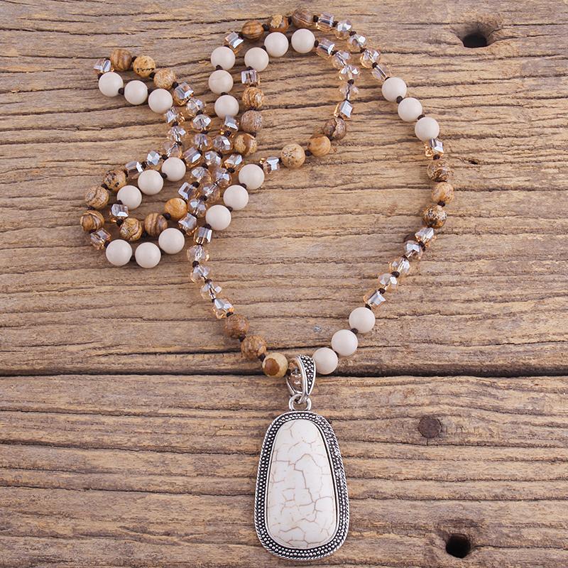 

Pendant Necklaces RH Fashion Bohemian Jewelry Accessory 8mm Stones Knotted With Stone Dorp For Women Boho Gift