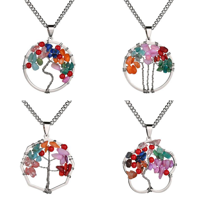

Pendant Necklaces Natural Stone Chakra Quartz Tree Of Life Stainless Steel Necklace Women Healing Crystal Pendants Reiki Jewelry