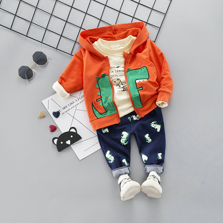 

3PCS Boys Clothing set Cotton Spring Hoody Baby Clothes Autumn Dinosaur Outfits Infant Sportwear Kids Suit Costume, Blue