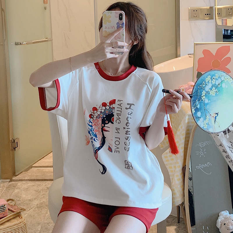

Woman 2pc Pigma Stat China Opera Type Dress Paper Summer Cannot Lose M-xxl Nightwear Qjnr, Red
