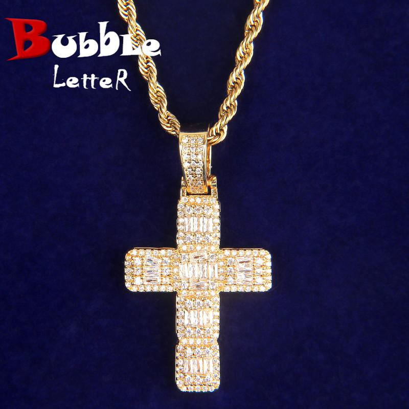 

Chains Baguette Cross Pendant Real Gold Plated Women's Jewelry Hip Hop, Silver