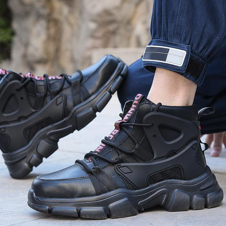 

Vintage Men Work Boots Fashion Designer Hi-Top Shoes Breathable Waterproof Lace Up Dad Boot Size 39-45 High-Quality for Mens, Black