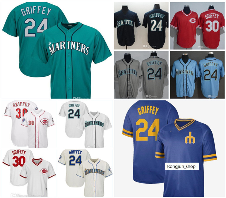 

Vintage Jersey Teal Green Retro Hall Of Fame Seattle 30 Ken Griffey Jr. Baseball Jerseys, Blue;black
