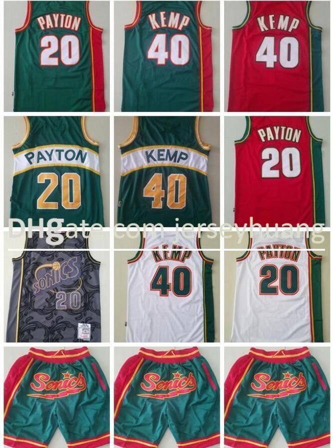 

mens Seattl SuperSonic Throwback Gary 20 Payton Shawn 40 Kemp Basketball Shorts Basketball Jerseys red white Blue high quality, Color1