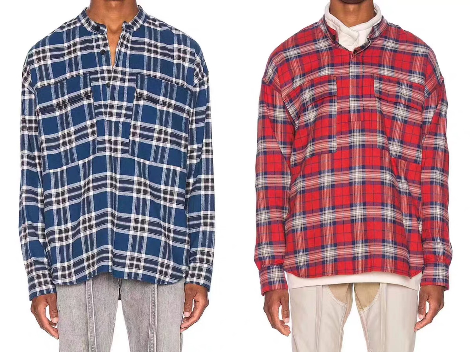 

2021 New Autumn Long Sleeve Cotton Pullover Relaxed Fit Henry's Plaid Shirt Fgwy