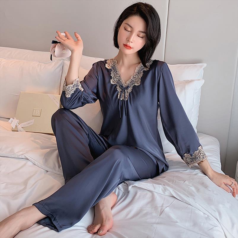 

2pcs intimate lingerie satin pajamas womens sleepwears suit summer pyjamas casual silky bathrobe lace shirt amp pants set, Black;red