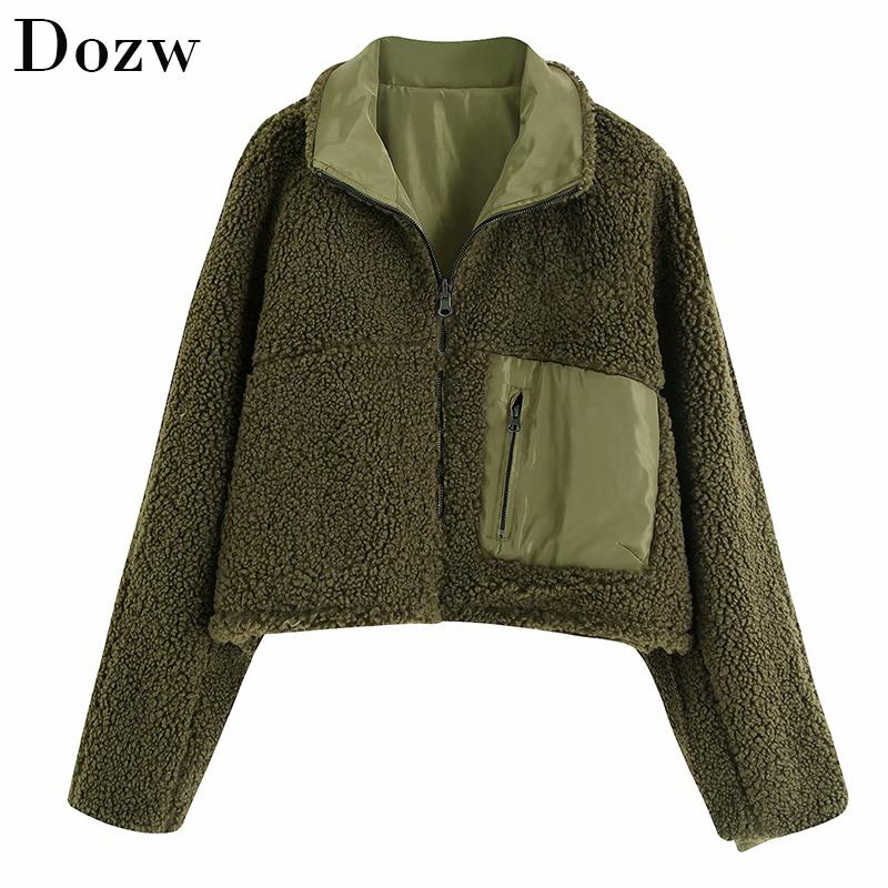 

Women's Fur & Faux Women Fashion Two-Sides Wear Short Coat Winter Turn Down Collar Thicken Warm Teddy Zipper Solid Lamb Jacket Outerwear, Black