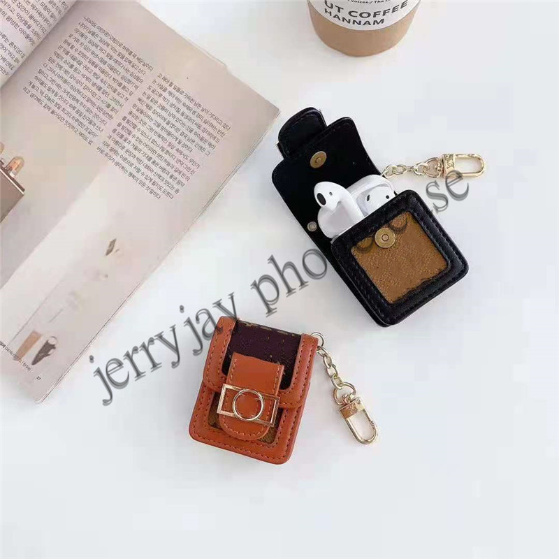 

Luxury Designer Mini Square Classic Leather Earphone case For AirPods Por Air Pods 1 2 iPods 3 Phone Accessory Headphone bag box