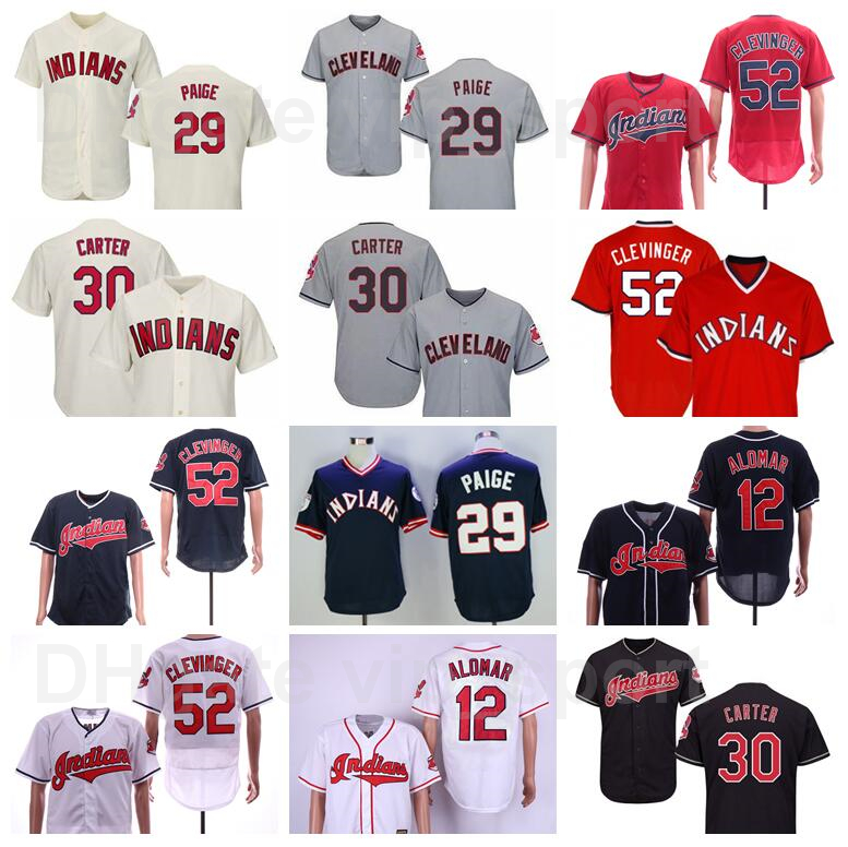

Vintage Baseball 52 Mike Clevinger Jersey Retire 12 Roberto Alomar 29 Satchel Paige 30 Joe Carter Stitched Retro 1902 1974 1976 1993 1995, Beige