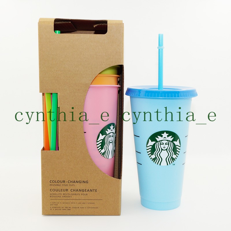 

HOT 24OZ Color Change Tumblers Plastic Drinking Juice Cup With Lip And Straw Magic Coffee Mug Costom Starbucks Color Changing Plastic Cup, As pic