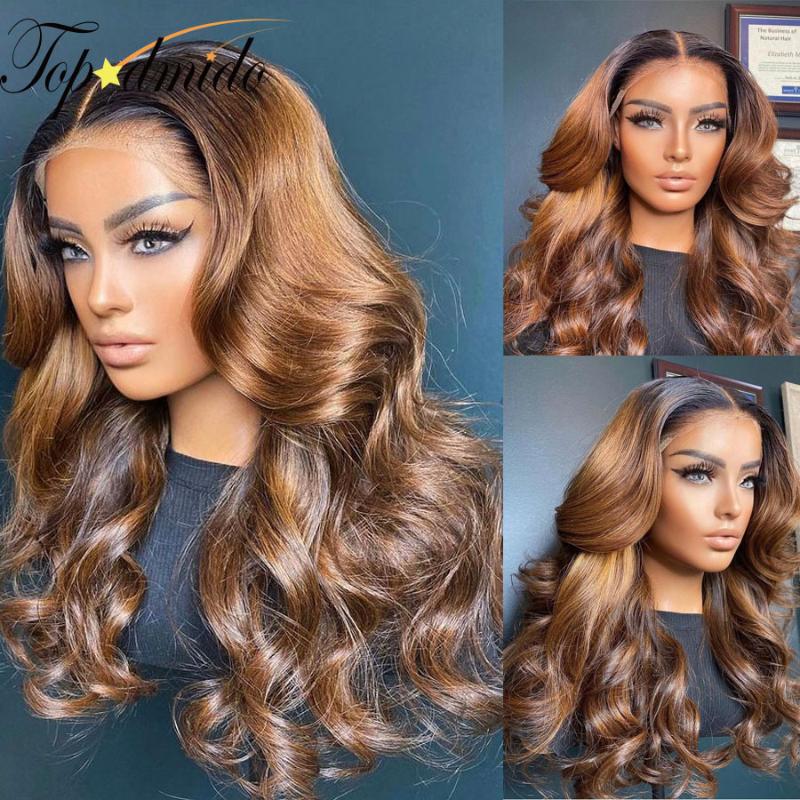 

Lace Wigs Topodmido 13x6 Ombre Brown Color Human Hair Transparent Front With Baby Pre Plucked Brazilian Wig, Black;brown