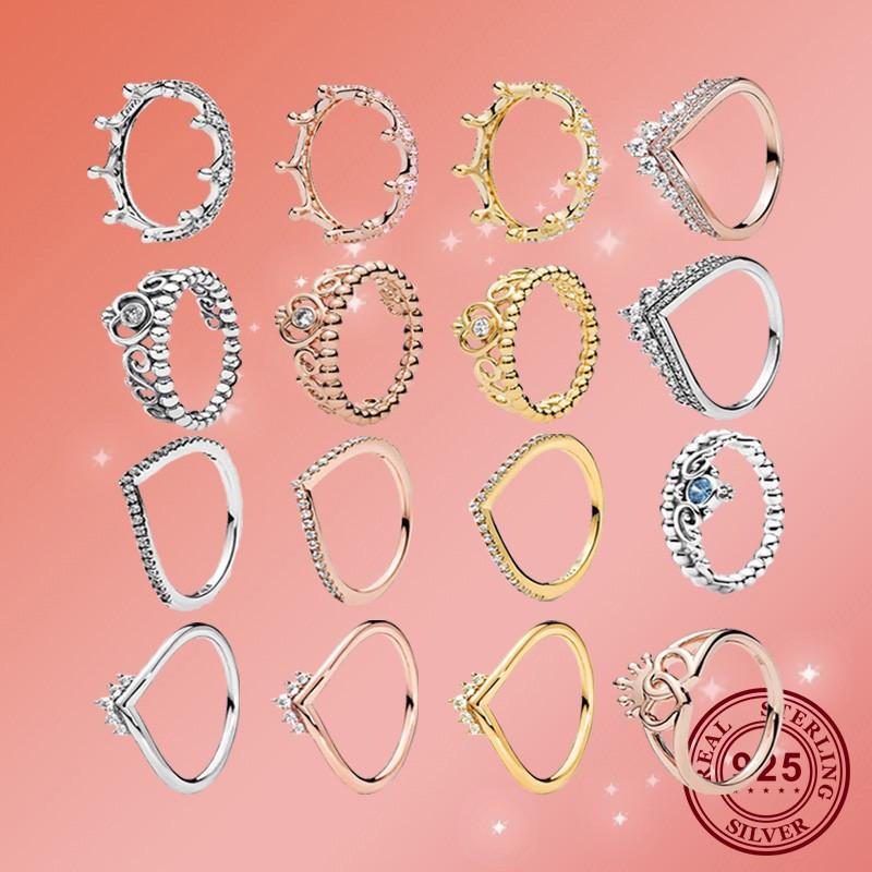 

Cluster Rings S925 Silver Rose Gold Crown Women Jewelry Ring Couple Wedding Sparkling Cz Gift Argent 925 Bijoux