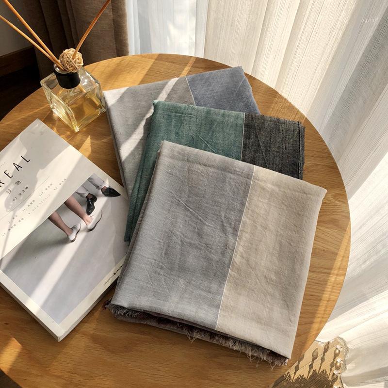 

Scarves Hit Color Striped Cotton Linen Women Men Spring Autumn Thin Long Head Scarf Shawl Bufanda, Blue;gray