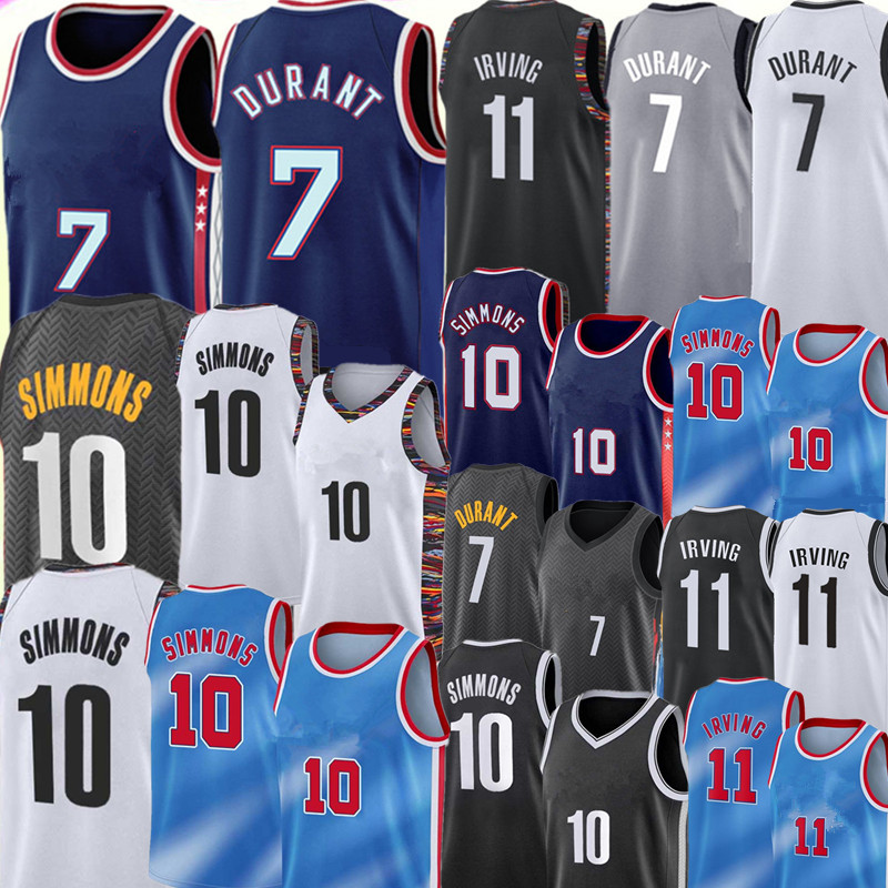 

Kevin 7 Durant Ben 10 Simmons Jersey Men 11 Kyrie Basketball Jerseys Irving 2022 Jersey Black White Blue Grey S- High quality stitched Logos