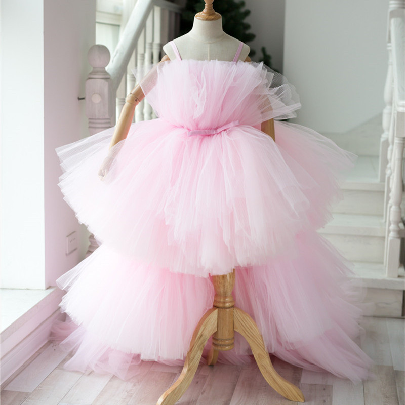 

Tiered High Low Pink Tulle Dresses for Pageant Birthday Party, Dark red