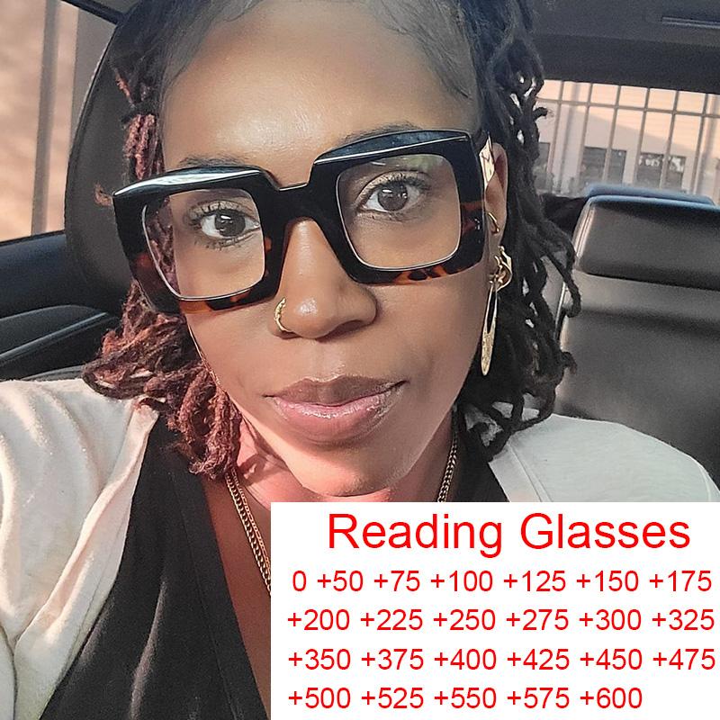 

Sunglasses Trendy Optical Blue Light Blocking Presbyopia Glasses Women Clear Lens Finished Square For Close-up Reading 0~+6.0