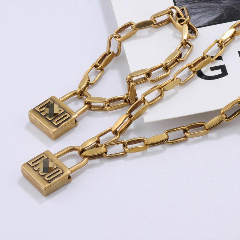 

2020CD brass lock necklace female small exaggerated hip hop punk style necklace temperament female chain small lock bracelet, Black