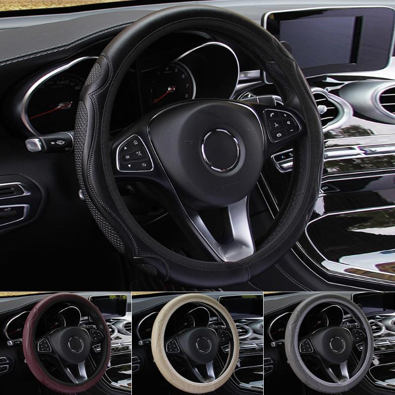 

Steering Wheel Covers Universal 38cm Cover 15inch 3D Embossed Leather Car Breathable Non-Slip Auto Accessories
