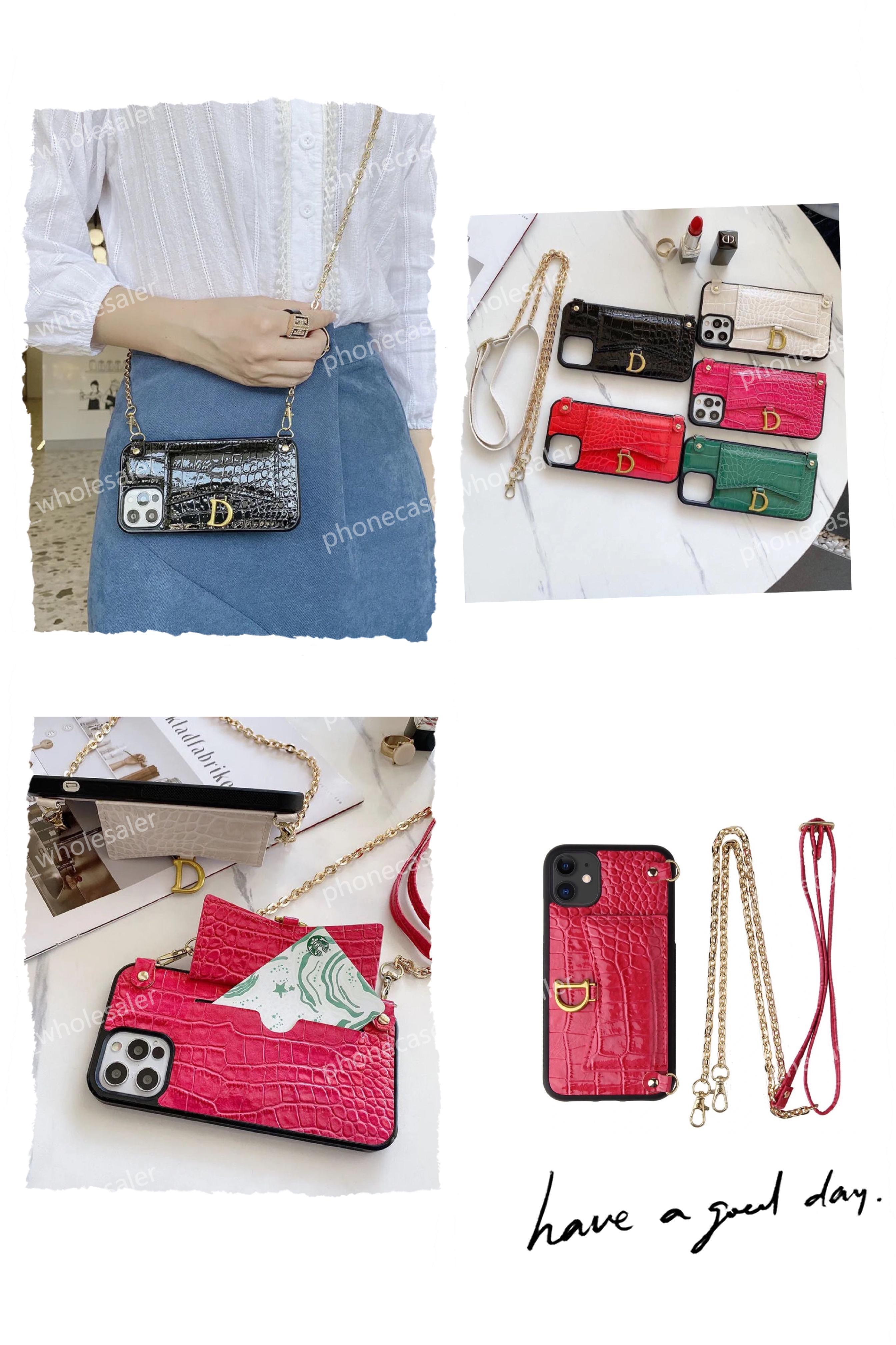 

Leather iphone 12 pro max Luxury cases with Lanyard Brand designer Crocodile Alligator Pattern phone case forphone 11 12Pro 11xs XSmax xr 8plus 8 7plus men women gifts, White