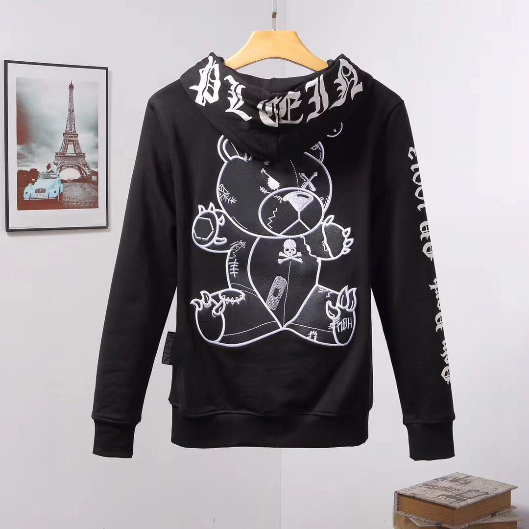 

PLEIN BEAR Brand Warm Thick Sweatshirt Hip-Hop Loose Characteristic Personality Skull Pullover Rhinestone Luxury Men's Hoodie 81431, Black