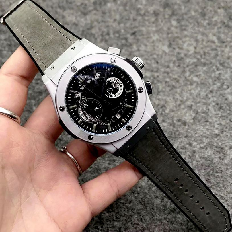 

7-3Men stopwatch wristwatch 40 mm quartz movement, date calendar all work dial leather strap watch men's outdoor sports business, 20