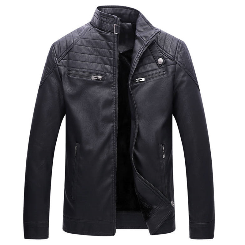 

2021 New Men Leather Winter Fashion Fleece Lined Quality Pu Casual Biker Jacket Male Outerwear Coats 4xl 5xl H1s7, Coral red