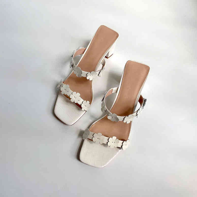 

Slippers Summer sandals withered English women in artisanal floral blogger finger-printing shoe-lifts square women's GE0K, Black