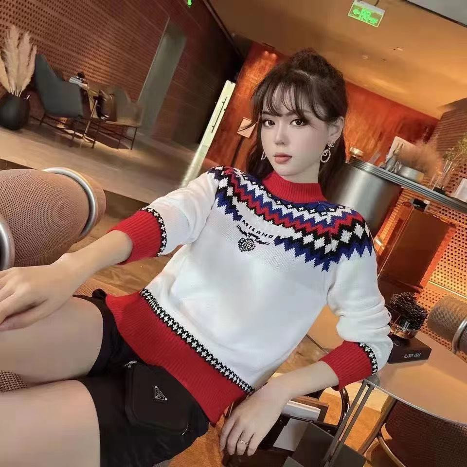

High quality designer luxury Women's Knits sweater winter fashion diamond check color top, White