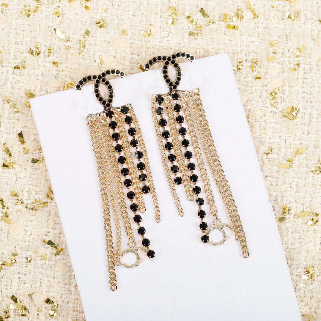 

2021 Top quality drop with black diamond and tassel shape chain for women wedding jewelry gift have box PS3218, Golden