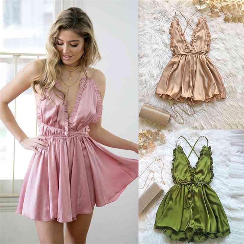 

Fashion Women Sexy Sleepwear Style Jumpsuit Rompers Clubwear Playsuit Trousers 3 color 210607, Green