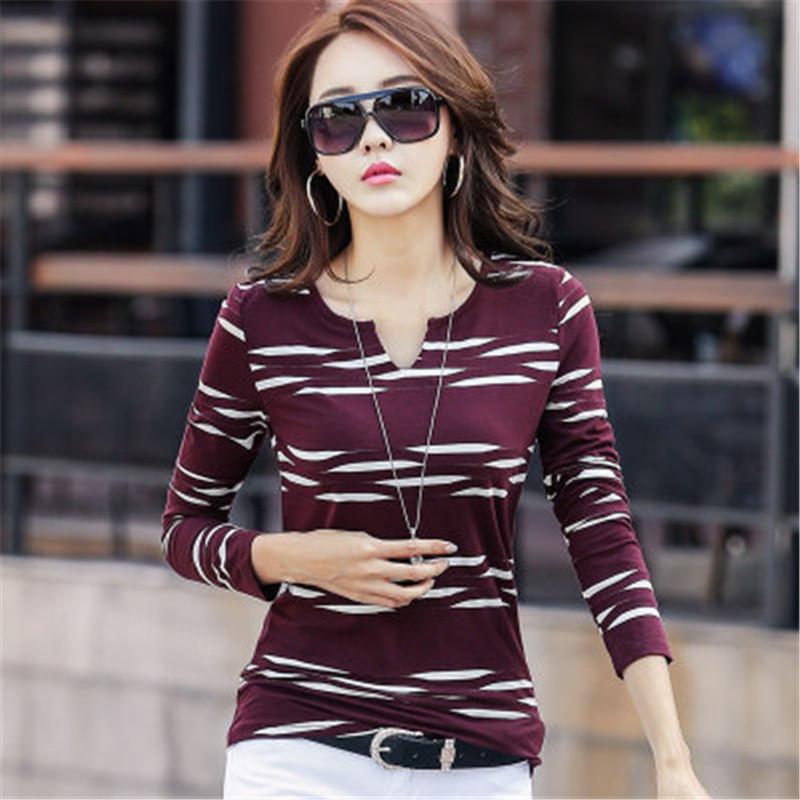 

Women' T-Shirt 2021 Spring Women V-neck Top Female Personality Korean Style Bottoming Shirt Long-sleeved Pure Cotton Tops, Blue