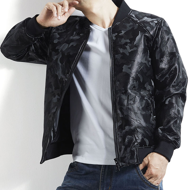 

2021 New Camouflage Jacket Baseball Collar Fitting Leather Jackets of Men Coats Military Plutonium Fall Plus Size 7xl Trf6, Black