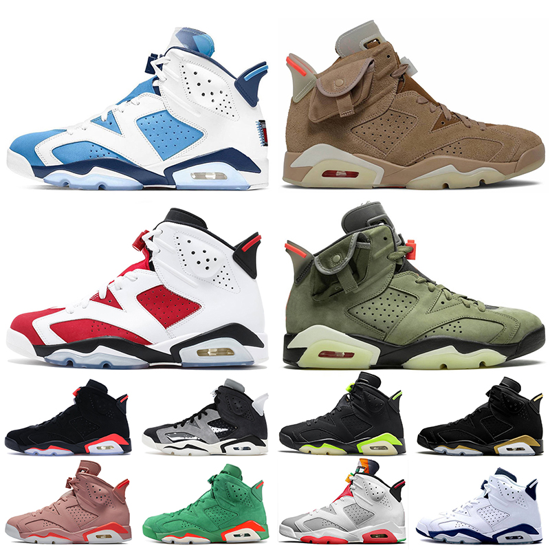 

UNC 6 Travis Scott Jumpman Mens Basketball Shoes Jorden 6s Jodan Carmine Infrared Trainers Midnight Navy Electric Green Tech Chrome Jordon S, White;red
