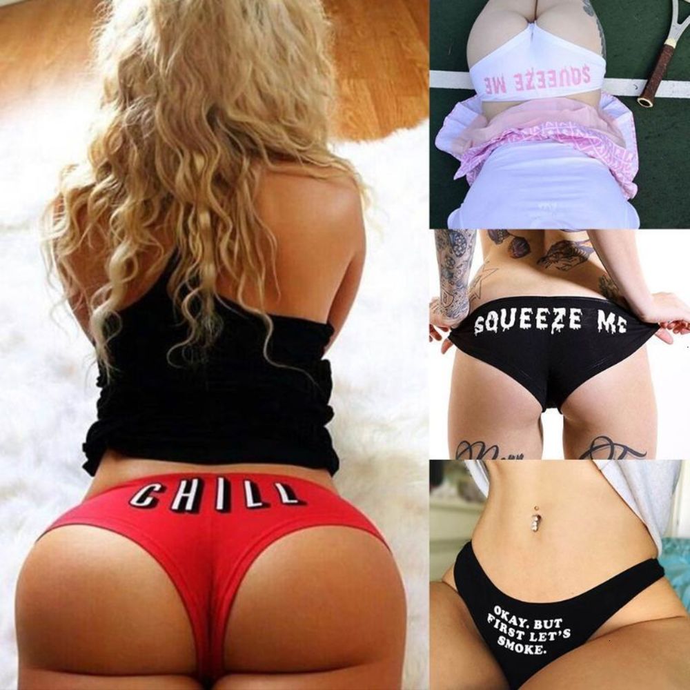 

Womens High Waisted Sexy Cotton G-String Funny Humor Letters Printed Thong Female Panties Student Fashion Underwear, Blue