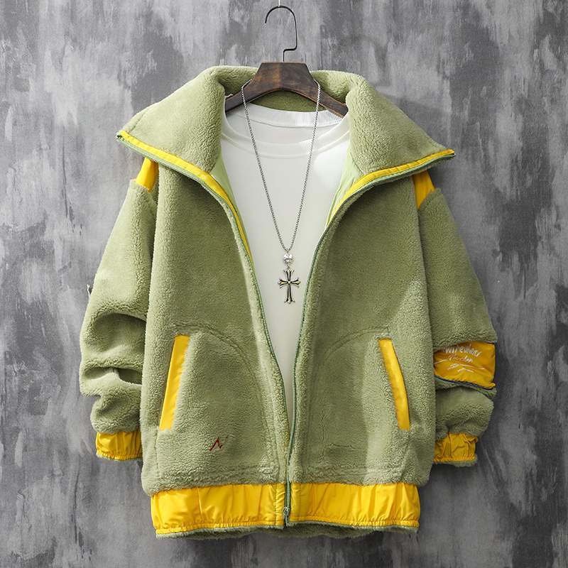 

2021 New Cordeiro Veludo Com Zper Casaco De Inverno Masculino Cor Grossa Combinar Alta Rua Oversize Jaqueta Casual Lapela Bluso Casal R51j, Beige