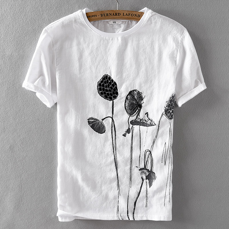 

2021 New Estilo Chins Linho Curto-de Mangas Compridas T-shirt Dos Vero Casuais Camisa Branca De t Para Homens Moda Tops Camiseta 8sps, White