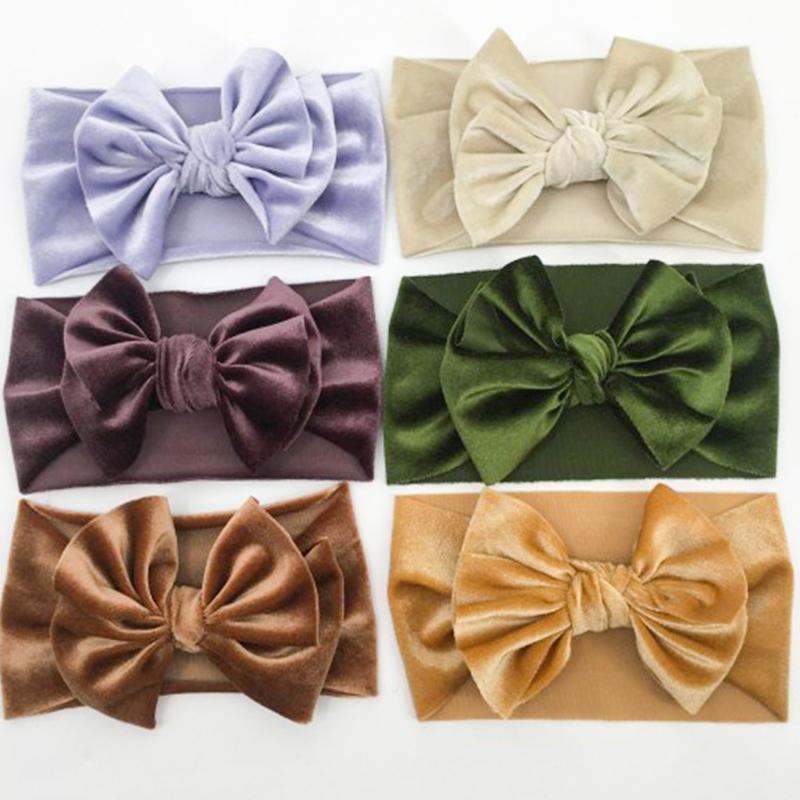 

Hair Accessories 2022 Winter Warm Velvet Baby Headband Turban Big Bowknot Girl For Born Bow Band Head Wrap, Slivery;white
