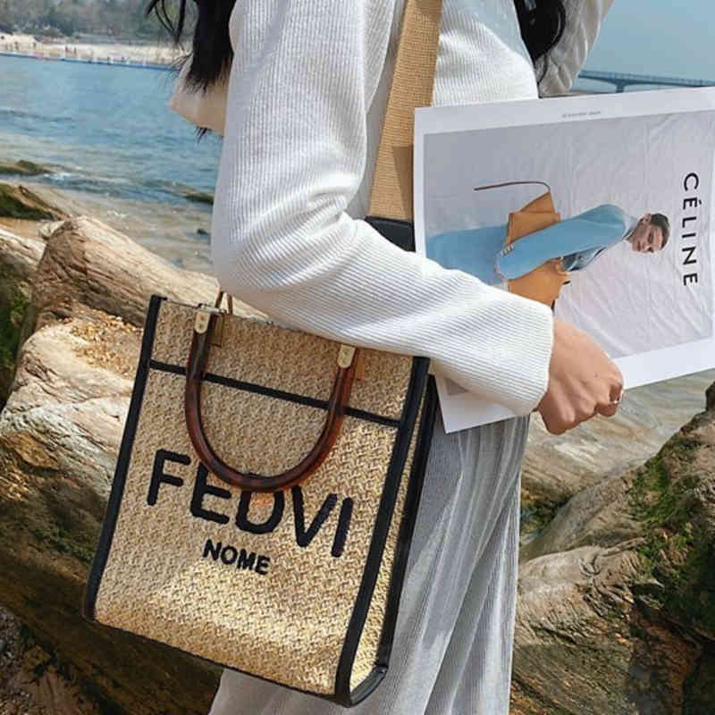 

Exclusive mini new messenger bag small purse women's summer acrylic straw woven portable Tote Bag, Khaki