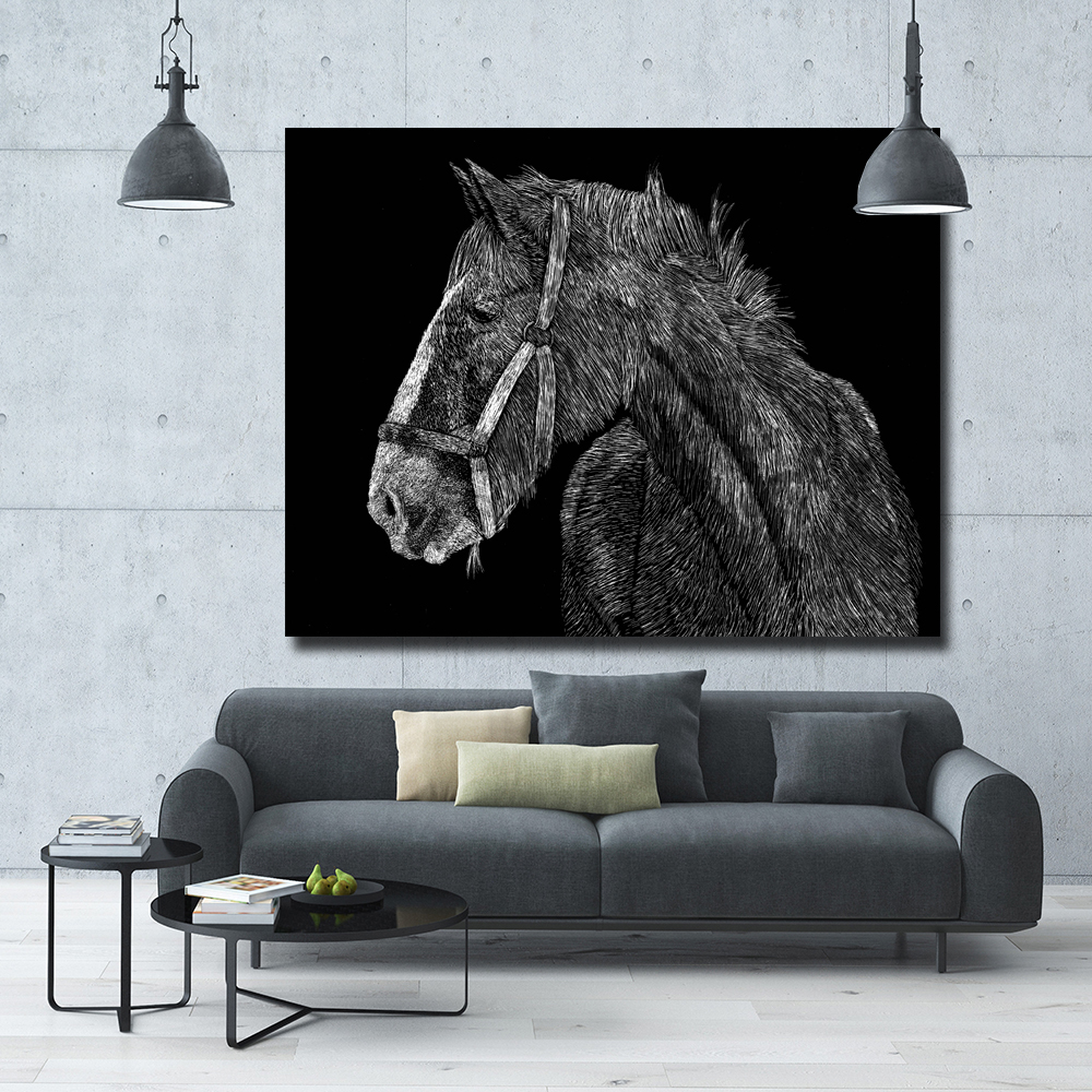 

Simple Draft  Black and White Picture Animal Art For Living Room Home Wall Decoration Poster Printed On Canvas